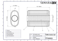 SS304 Oval Muffler Canister - Center Inlet/Outlet - 8.3" x 4.3" x 11.8"