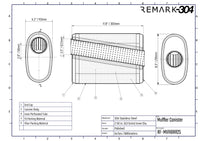 SS304 Oval Muffler Canister - Offset Inlet/Outlet - 8.3" x 4.3" x 11.8"